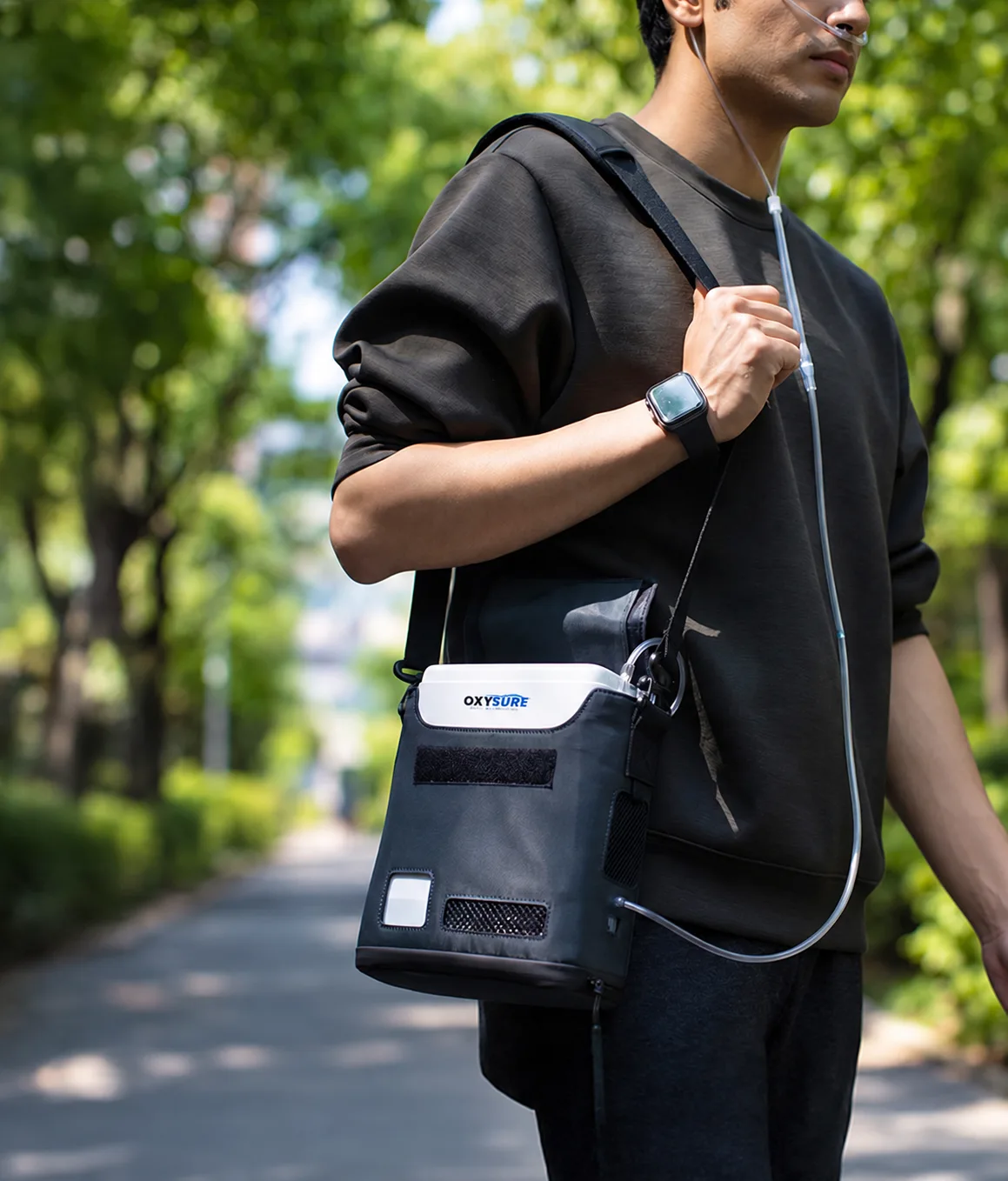 Person enjoying everyday life with Oxysure Go portable oxygen support