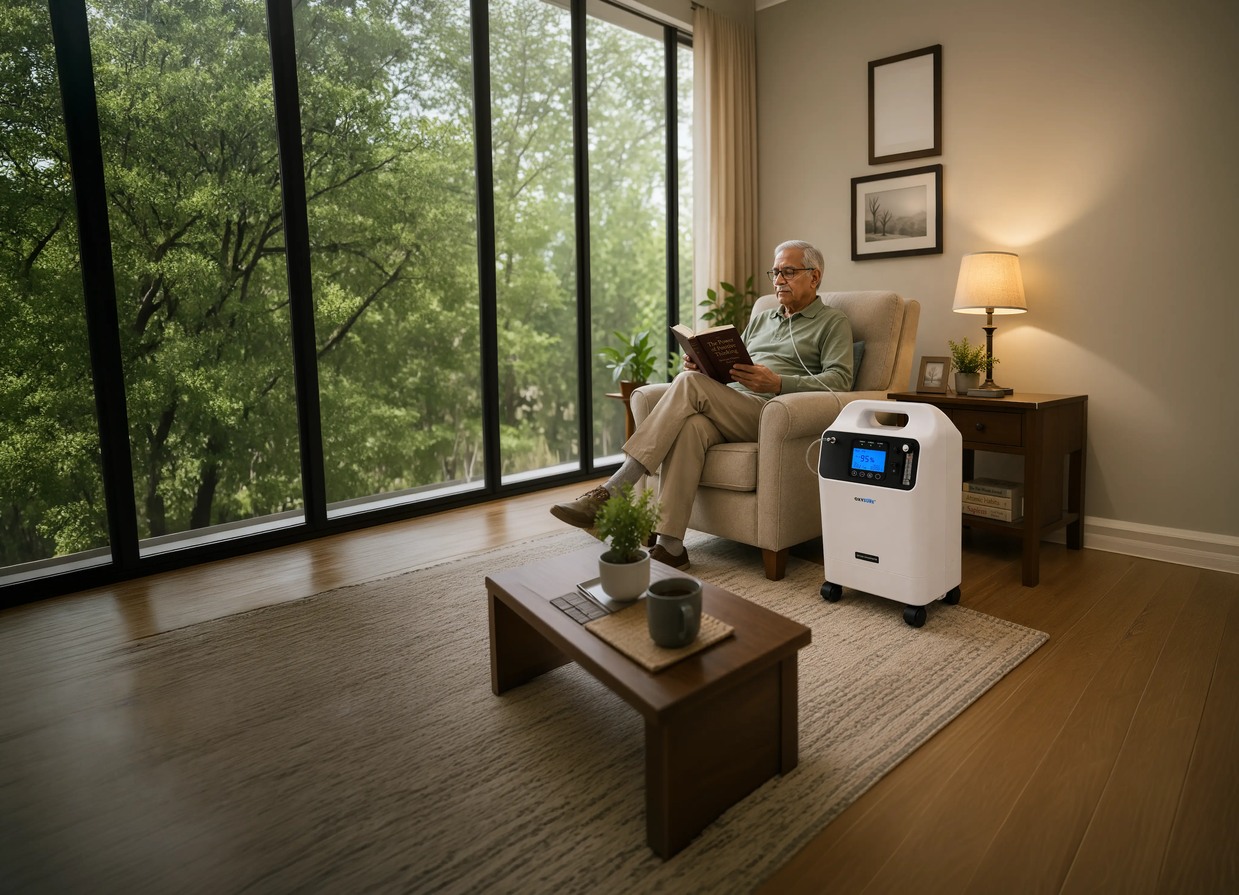 Oxysure Home 5L oxygen concentrator in a home setting