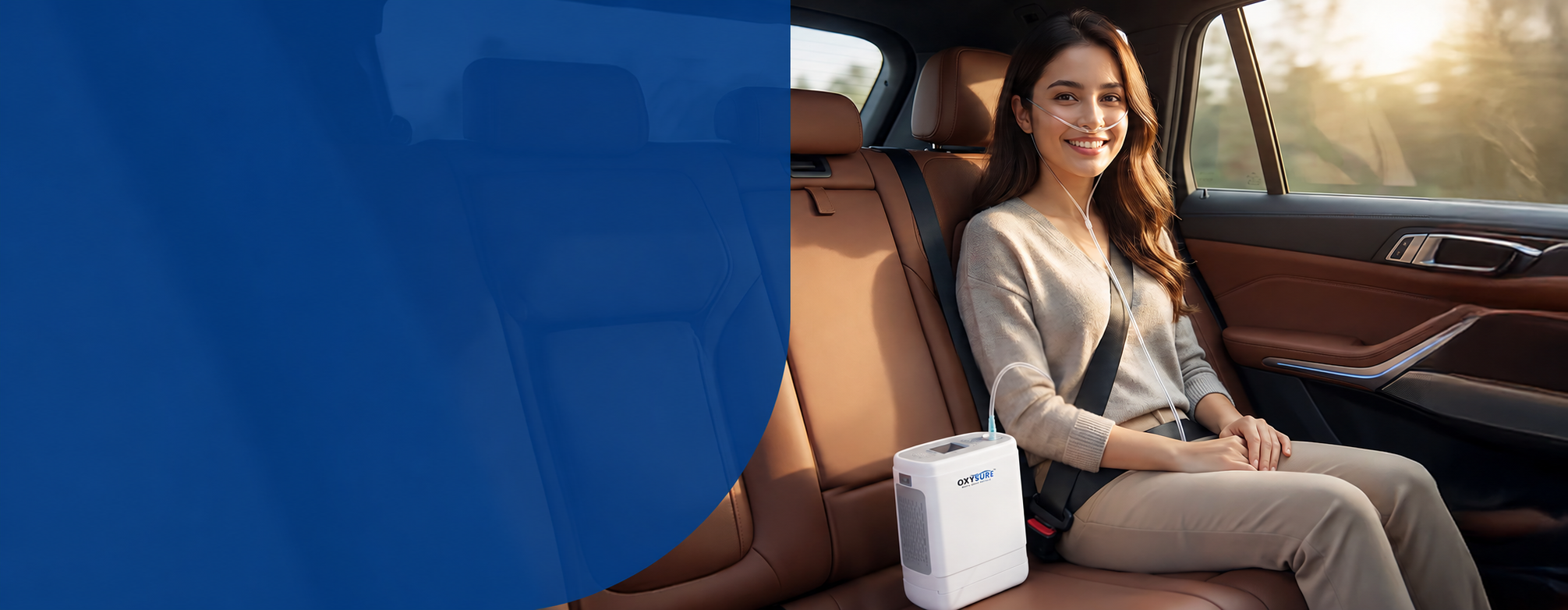 Woman travelling with the Oxysure Go portable oxygen concentrator